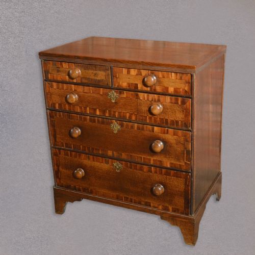fig 1. Antique Chest of Drawers, Oak Cross Banded Cabinet 18th Century Georgian English