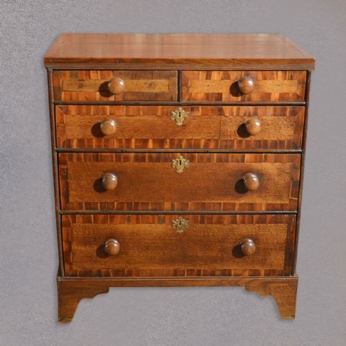 fig 2. Antique Chest of Drawers, Oak Cross Banded Cabinet 18th Century Georgian English