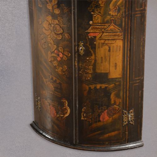 fig 2. Antique Chinese Painted Corner Cabinet, Bow Front, Cupboard, Ebonised c.1850
