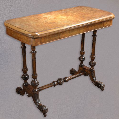 Antique Fold Over Card Table in Burr Walnut Veneer. Victorian C.1870