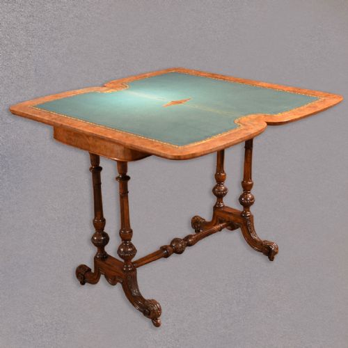 fig 2. Antique Fold Over Card Table in Burr Walnut Veneer. Victorian c.1870