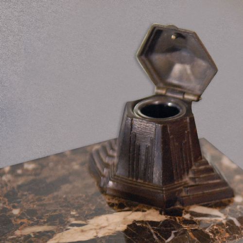fig 1. Antique French Art Deco Desk Stand, Marble, Spelter Bronze Inkwell, 20s Vintage