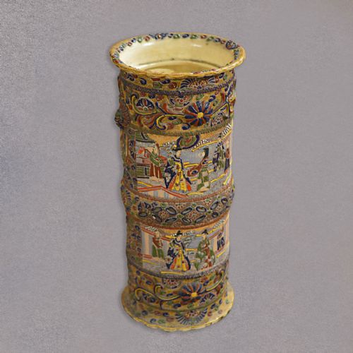 fig 1. Antique Japanese Moriage Stick Stand, Slip Earthenware, Umbrella Pot, c.1910