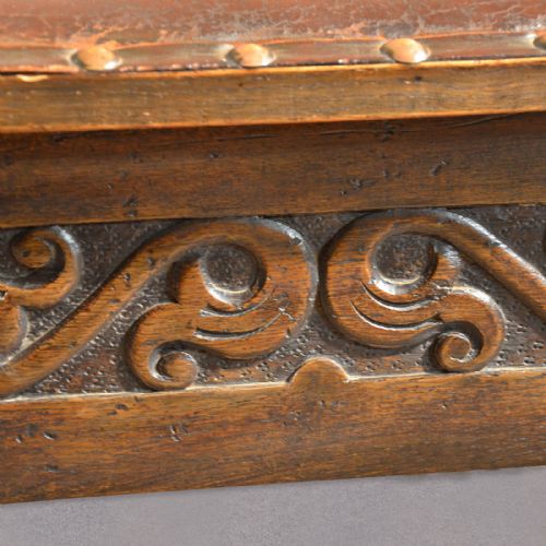 fig 3. Antique Joint Stool, Padded Leather Locker Seat, Carved Victorian, English Oak