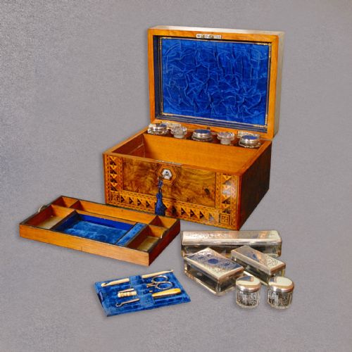 fig 4. Antique Ladies Dressing Box, Vanity Case, Inlaid Cabinet, Victorian