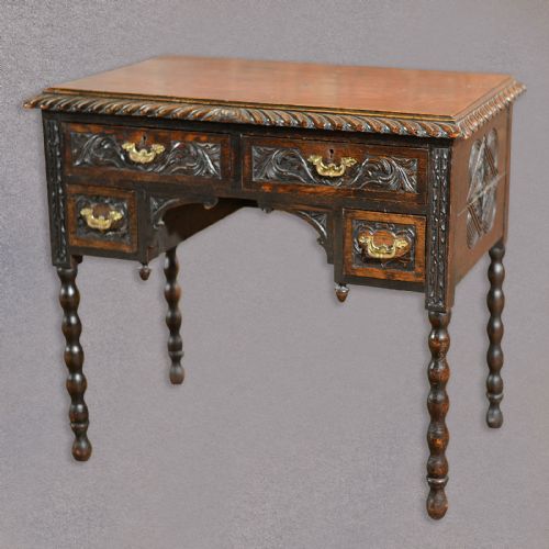 Antique Lowboy, Knee Hole, Study, Writing Desk, English Oak Victorian C.1870