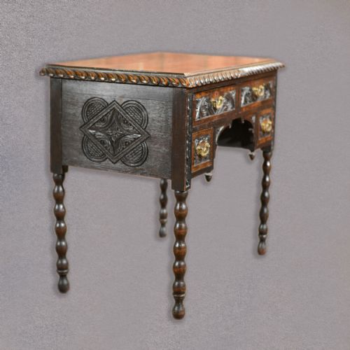 fig 1. Antique Lowboy, Knee Hole, Study, Writing Desk, English Oak Victorian c.1870