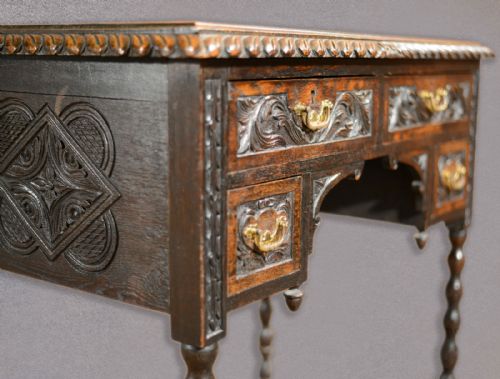fig 2. Antique Lowboy, Knee Hole, Study, Writing Desk, English Oak Victorian c.1870
