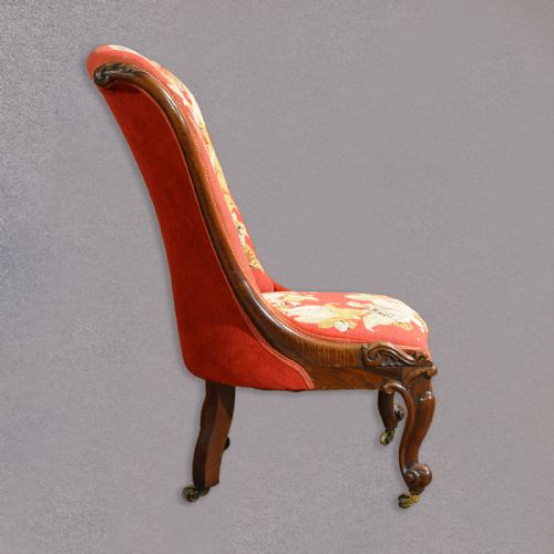fig 2. Antique Nursing Chair, Victorian Needlepoint Seat, English Walnut Side c.1850