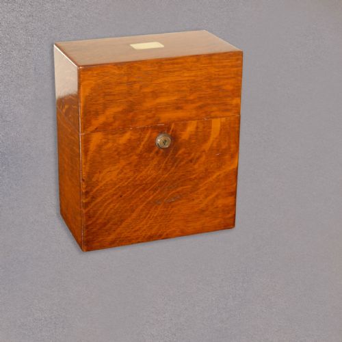 fig 1. Antique Pair of Glass Decanters in English Oak Box, Victorian c.1895