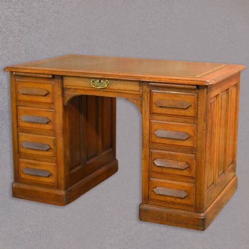 Antique Pedestal Desk, English Oak, Leather Top Office, Victorian C.1900