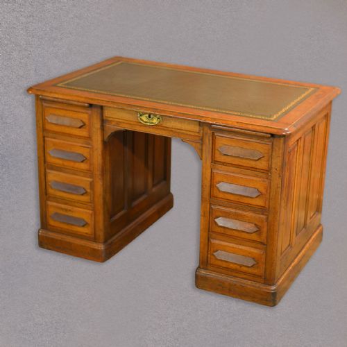 fig 1. Antique Pedestal Desk, English Oak, Leather Top Office, Victorian c.1900