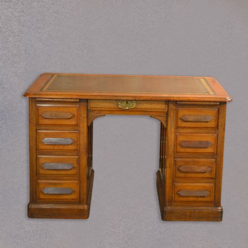 fig 2. Antique Pedestal Desk, English Oak, Leather Top Office, Victorian c.1900