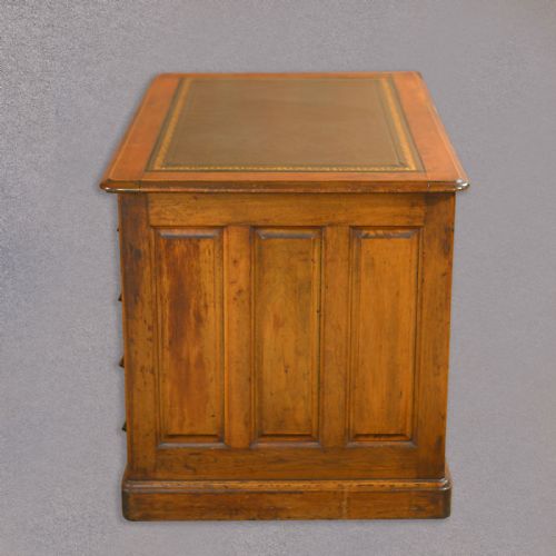 fig 3. Antique Pedestal Desk, English Oak, Leather Top Office, Victorian c.1900