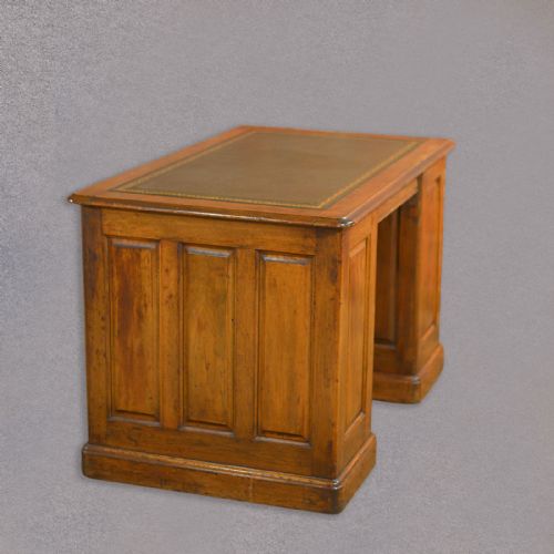 fig 4. Antique Pedestal Desk, English Oak, Leather Top Office, Victorian c.1900