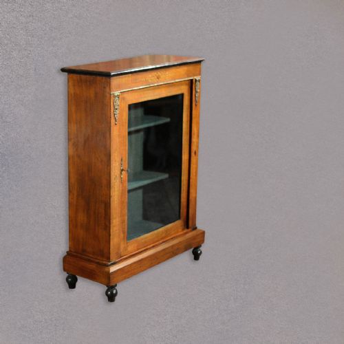 Antique Pier Cabinet, Glazed Display Cupboard, English Walnut, Victorian C.1880