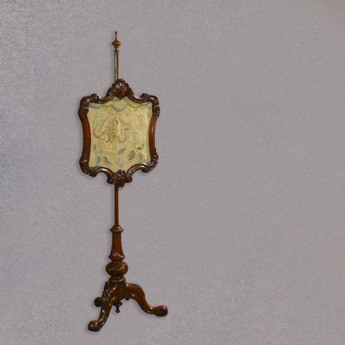 Antique Pole Screen, Victorian, Walnut, English, Needlepoint, Tapestry C.1850