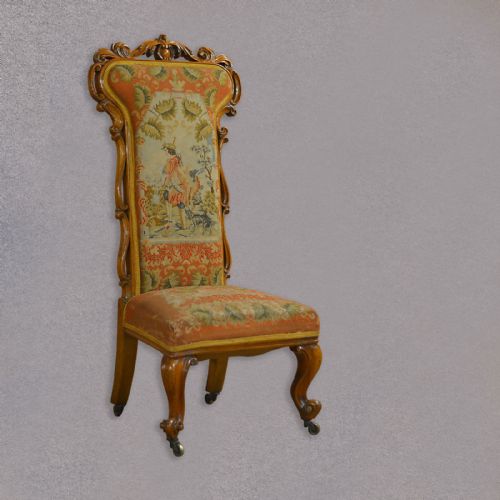 Antique Prie Dieu Chair, Needlepoint Seat, English Regency Figured Walnut C.1830