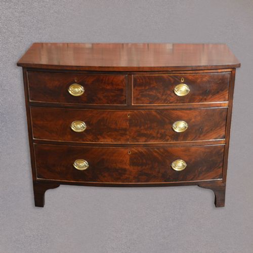 fig 1. Antique Regency Bow Fronted Chest of Drawers Flame Mahogany English c.1815