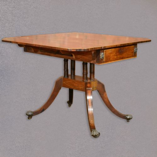 fig 3. Antique Regency Side Table, English Rosewood Pembroke, Tea Lamp Work Table c1820