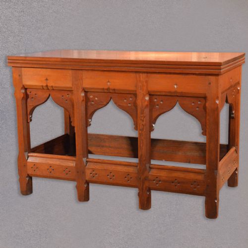 Antique Serving Table Arts and Crafts Pine Altar Gothic Pugin Overtones C1880