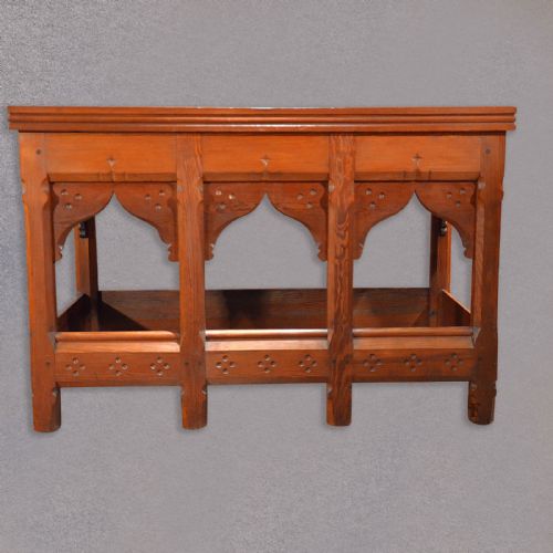 fig 1. Antique Serving Table Arts and Crafts Pine Altar Gothic Pugin Overtones c1880