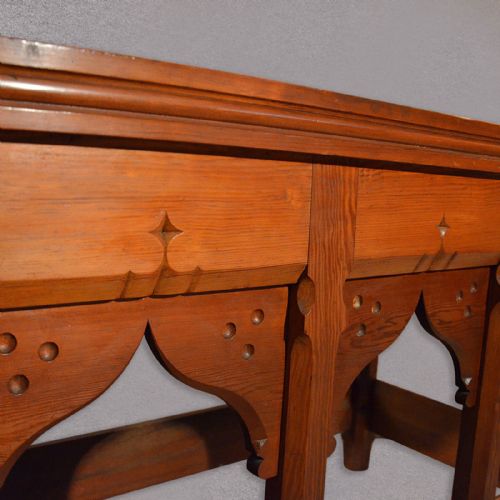 fig 2. Antique Serving Table Arts and Crafts Pine Altar Gothic Pugin Overtones c1880