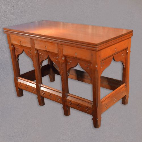 fig 3. Antique Serving Table Arts and Crafts Pine Altar Gothic Pugin Overtones c1880