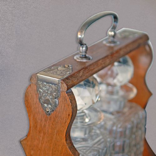 fig 2. Antique Tantalus, Pair of Decanters, Oak Locking Wine Spirit Carrier Victorian