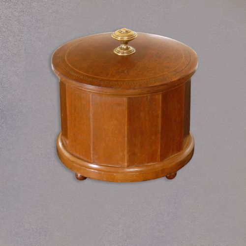Antique Tobacco Jar, Edwardian Storage Barrel, Treen, Mahogany & Walnut, Quality