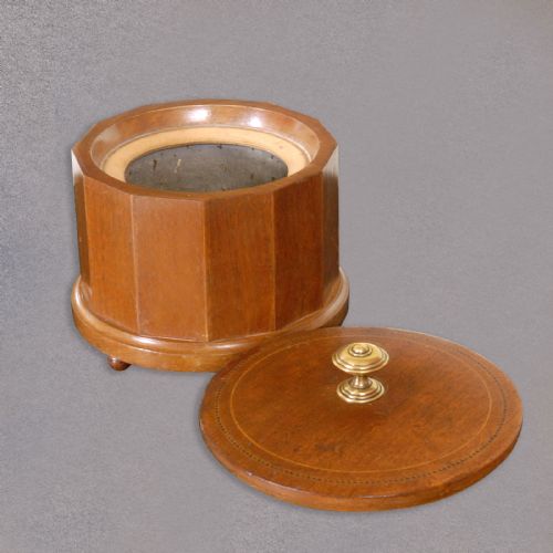 fig 1. Antique Tobacco Jar, Edwardian Storage Barrel, Treen, Mahogany & Walnut, Quality