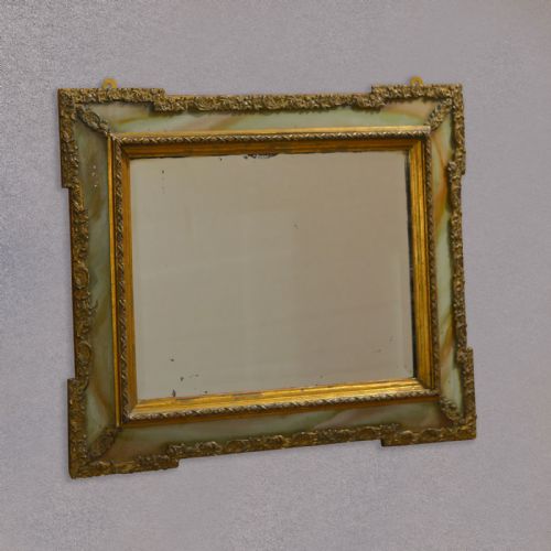 Antique Wall Mirror, Italian Onyx & Gilt Metal, Original Bevelled Glass C.1900