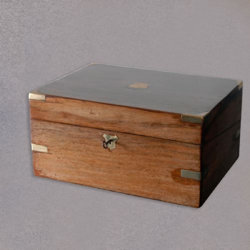 Antique Walnut Writing Slope, Georgian Pen Box, Brass Bound English C.1810