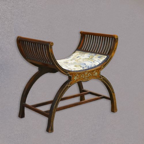 Antique X Frame Stool, Piano Seat, English Edwardian Dressing Chair, C.1910