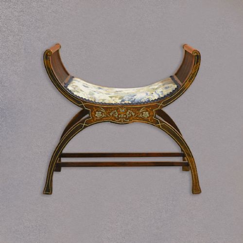 fig 1. Antique X Frame Stool, Piano Seat, English Edwardian Dressing Chair, c.1910
