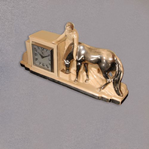 fig 1. Art Deco Clock and Garnitures, French Odyv Timepiece, Working with Alarm
