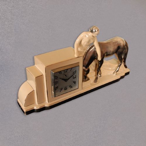 fig 2. Art Deco Clock and Garnitures, French Odyv Timepiece, Working with Alarm