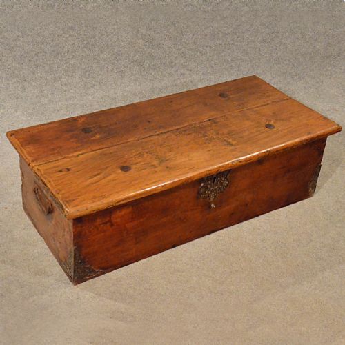 Antique Chest Campaign Trunk Spanish Oak Low Coffer Storage Blanket Box 18th C