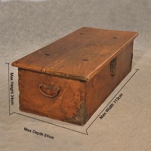 fig 1. Antique Chest Campaign Trunk Spanish Oak Low Coffer Storage Blanket Box 18th C