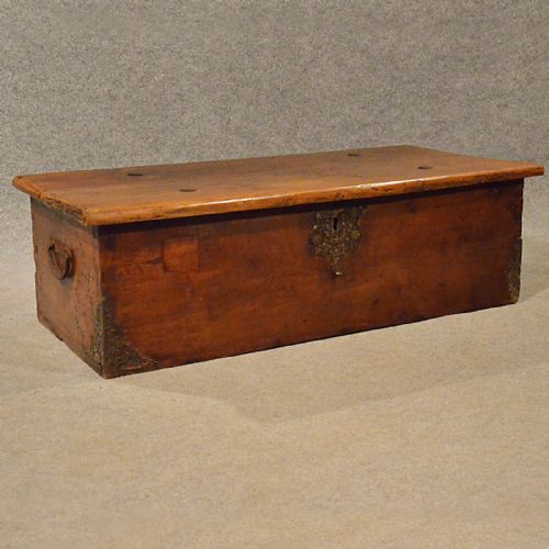 fig 2. Antique Chest Campaign Trunk Spanish Oak Low Coffer Storage Blanket Box 18th C