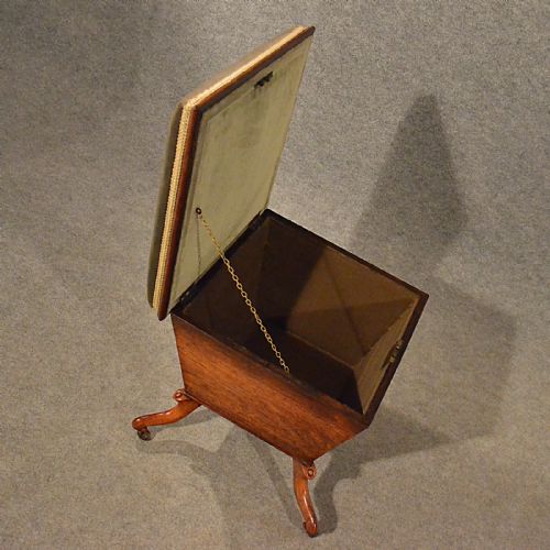 fig 3. Antique Ottoman Stool Dressing Sewing Ladies Work Box Seat English Regency c1830