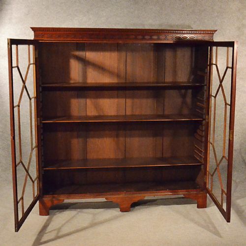 fig 4. Antique Large Bookcase Display Astragal Glazed Cabinet Quality Edwardian c1910