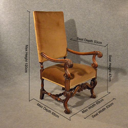 fig 1. Antique Armchair Easy Chair Throne Elbow Large Wide Quality Walnut Frame c1880