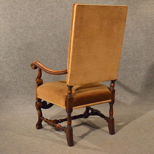 fig 3. Antique Armchair Easy Chair Throne Elbow Large Wide Quality Walnut Frame c1880
