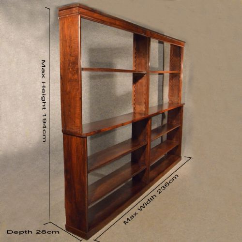 fig 1. Antique Open Bookcase Display Library Shelves Walnut English Victorian c1900