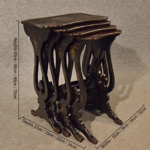 fig 1. Antique Nest Tables Japanned Ebonised Oriental Asian Quartetto Victorian c1890