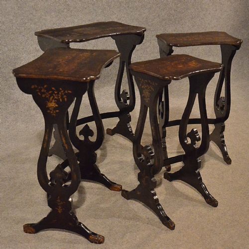 fig 3. Antique Nest Tables Japanned Ebonised Oriental Asian Quartetto Victorian c1890
