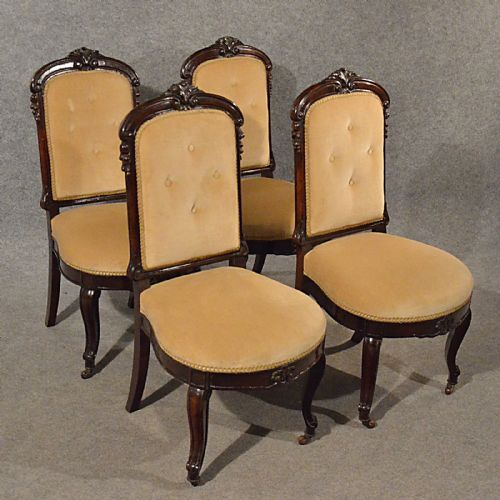 Antique Upholstered Dining Chairs Quality Set 4 English Victorian Mahogany C1890