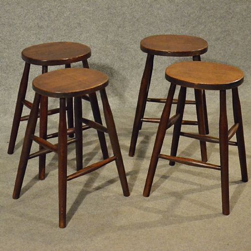 Antique Stool Quality Set of 4 English Edwardian Kitchen Bar Lab Stools C1910