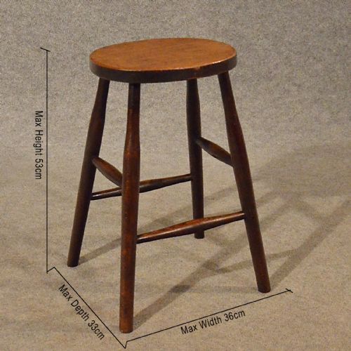 fig 1. Antique Stool Quality Set of 4 English Edwardian Kitchen Bar Lab Stools c1910
